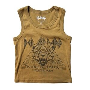Def Leppard Tank Top Girls XS Brown Hysteria World Tour 1987 Graphic Ribbed